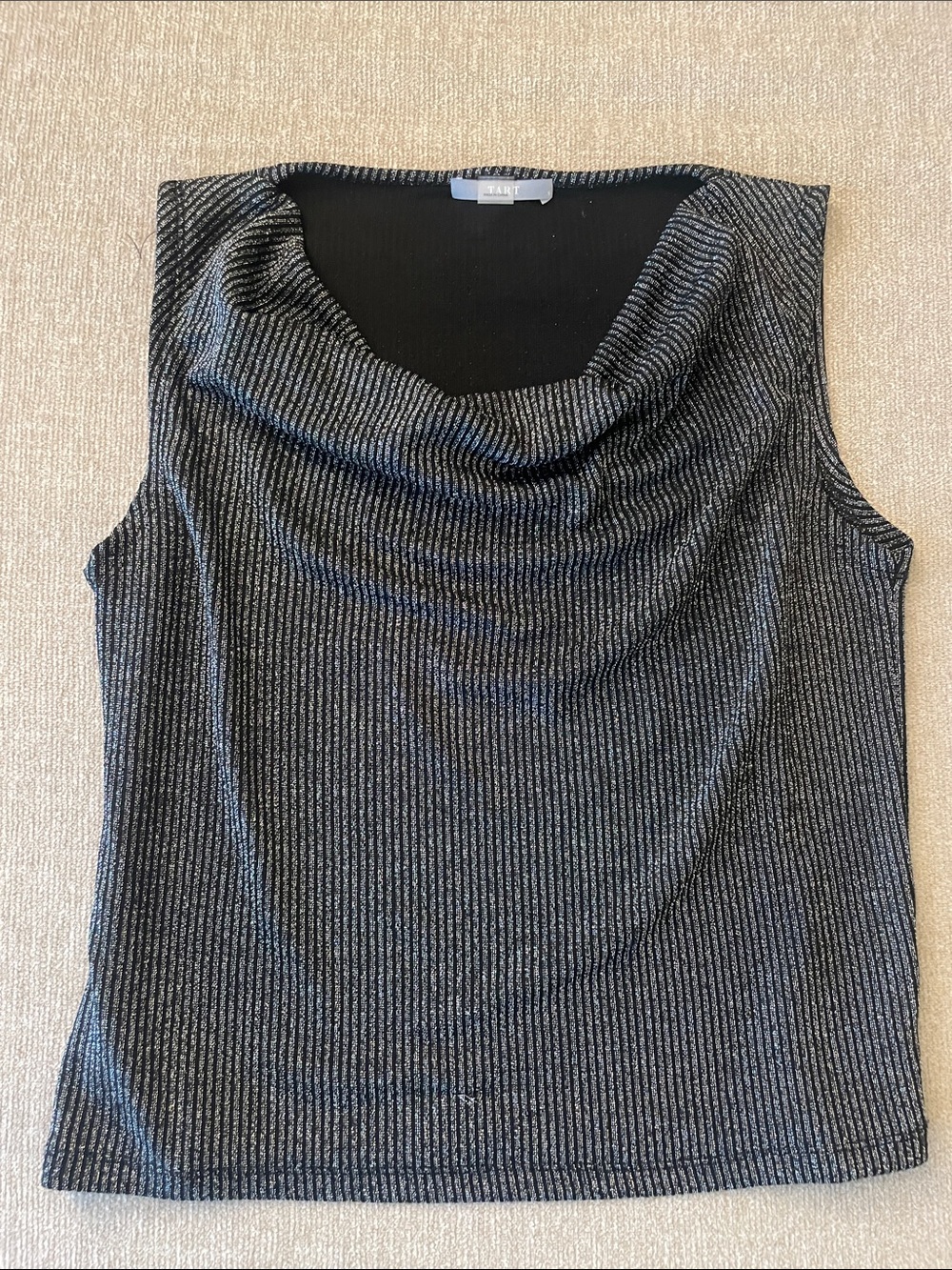 Tart Black & Silver Metallic Ribbed Sleeveless Cowl Neck Sweater